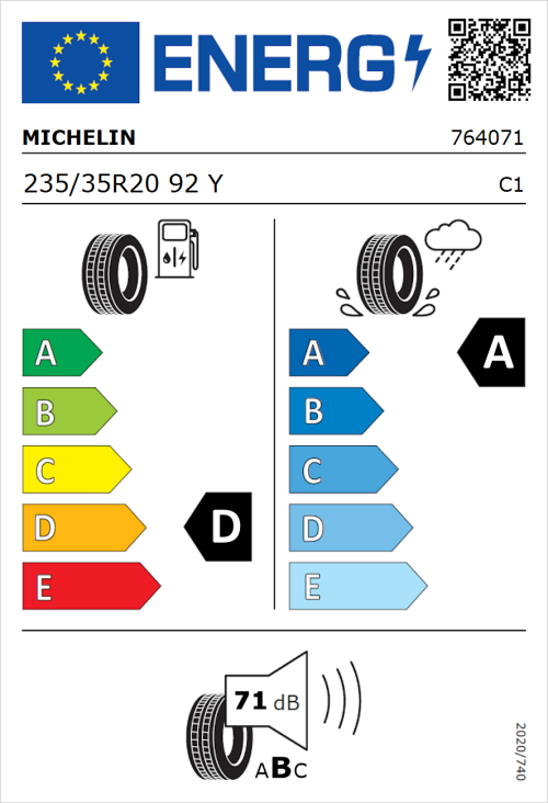 Tyre Label for Michelin Pilot Sport 4 S 235/35R20 92Y