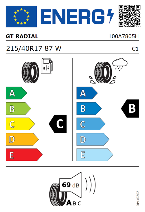 Tyre Label for GT Radial SportActive 2 215/40R17 87W