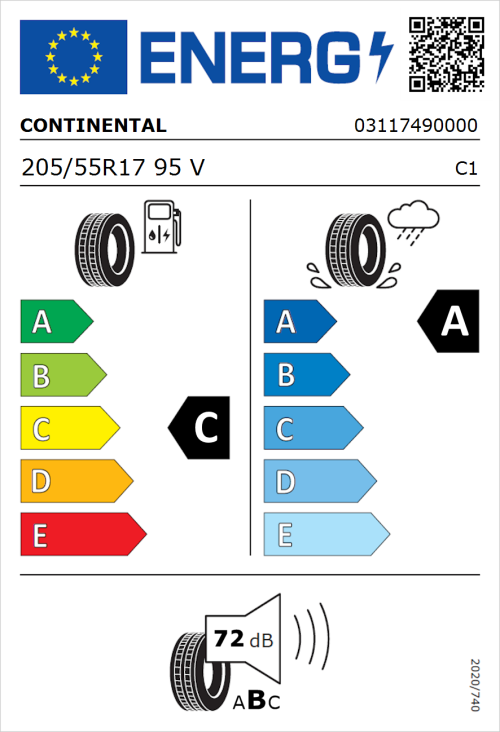 Tyre Label for Continental PremiumContact 6 205/55R17 95V
