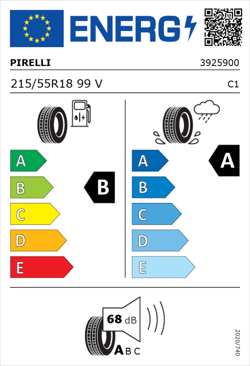 Tyre Label for Pirelli Powergy 215/55R18 99V