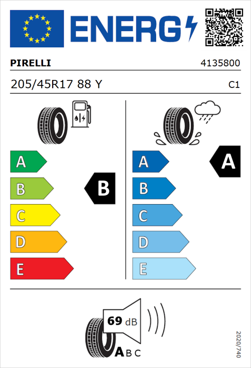 Tyre Label for Pirelli Powergy 205/45R17 88Y