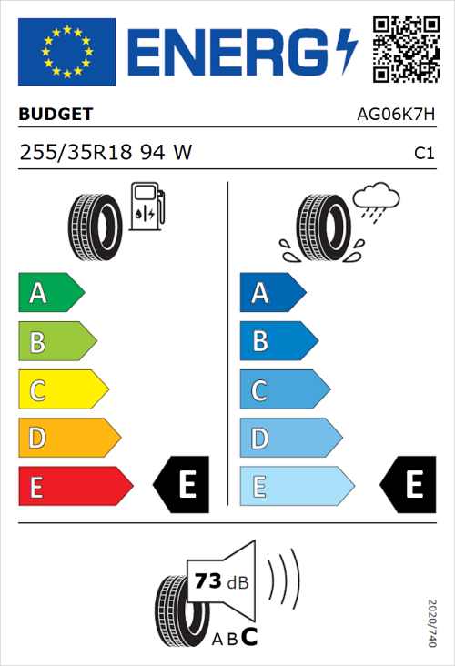 Tyre Label for Budget Budget 255/35R18 94W