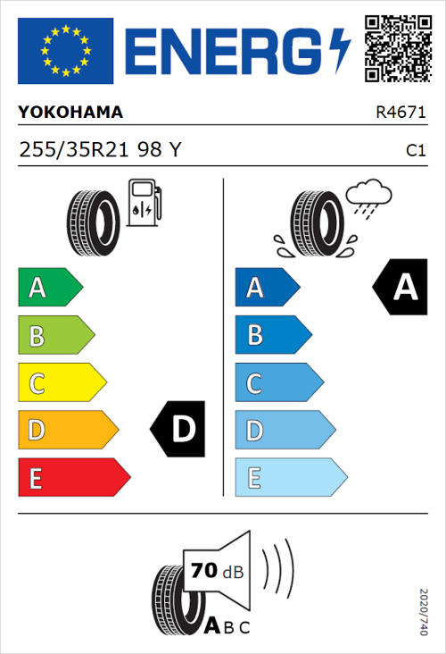 Tyre Label for Yokohama Advan Sport 255/35R21 98Y