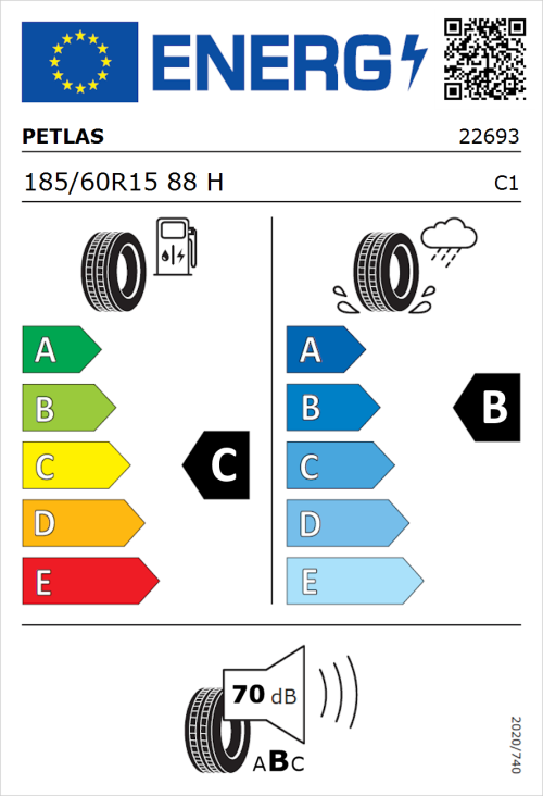Tyre Label for Petlas Imperium PT515 185/60R15 88H