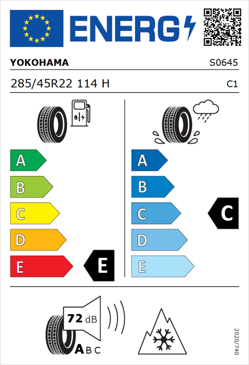 Tyre Label for Yokohama Geolandar-G015 285/45R22 114H