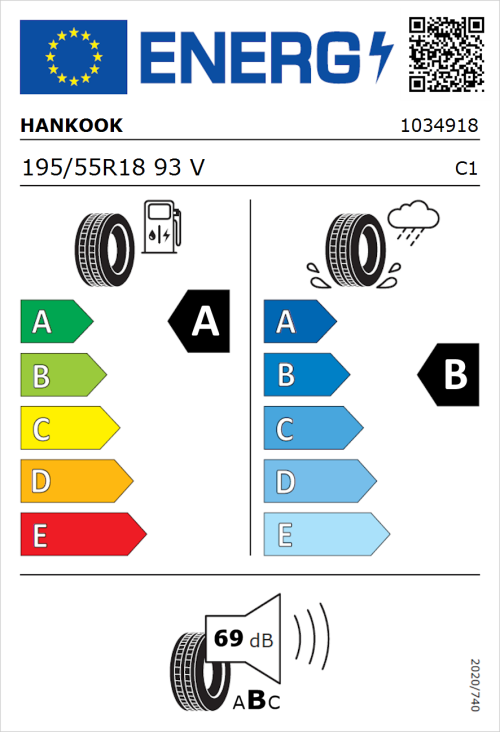 Tyre Label for Hankook iON evo IK01 195/55R18 93V