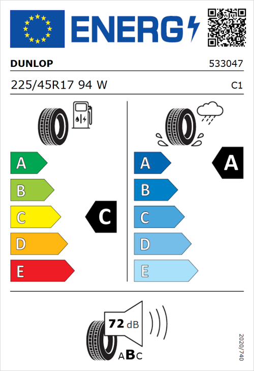 Tyre Label for Dunlop SP Sport Maxx RT 2 225/45R17 94W